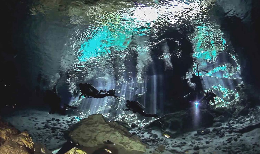 Bucea en la agua de Cenote Dos Ojos